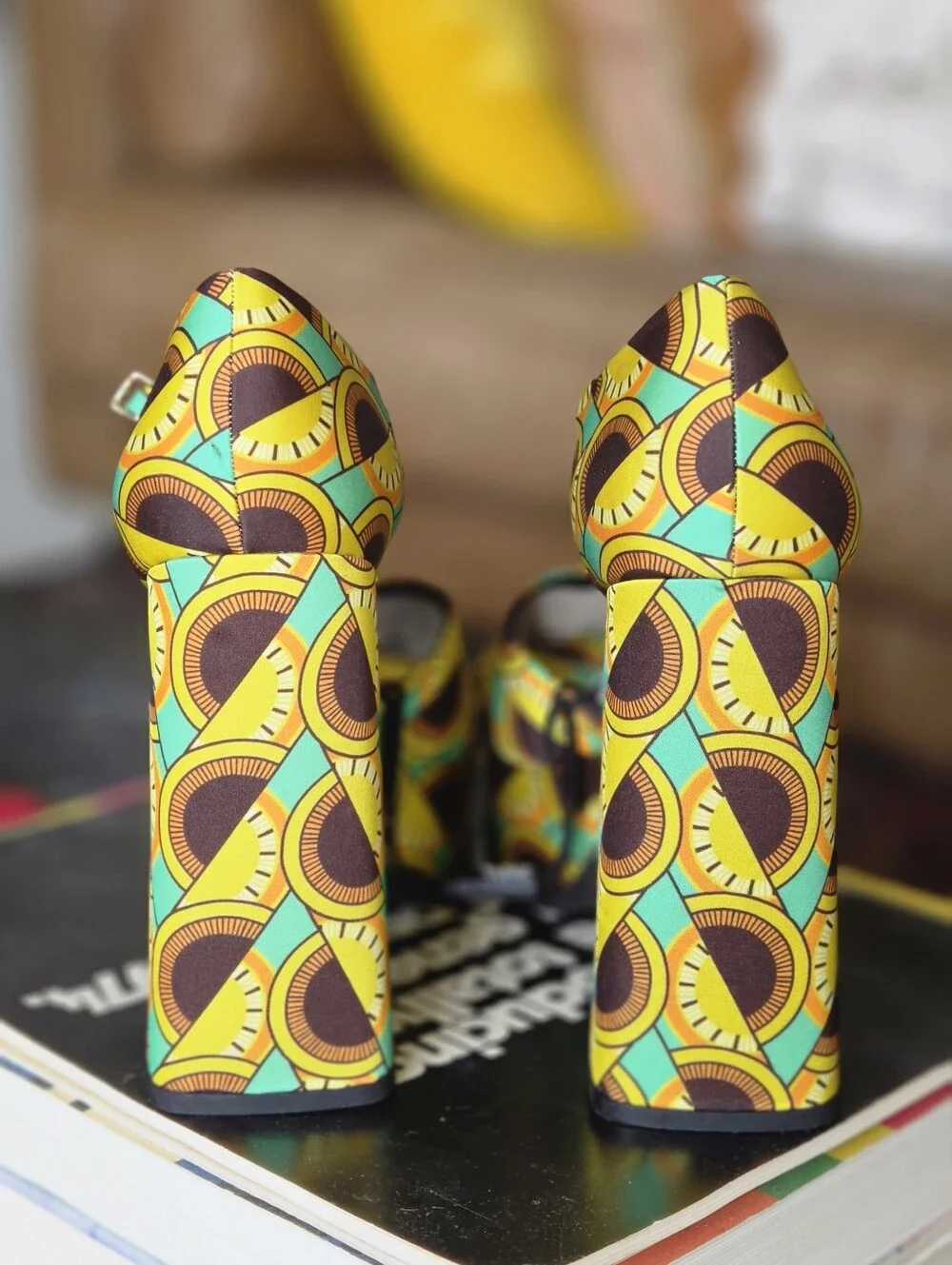 Zara Platform Ankle-Strap Heels 70s African Hippie Pattern NWT